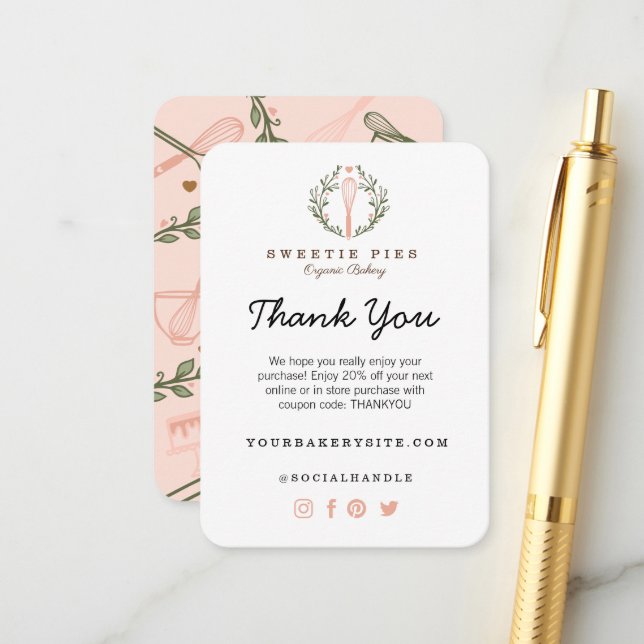 Carte D'accompagnement Boulangerie à Merci rose et à Cuisine (Devant/Arrière en situation)