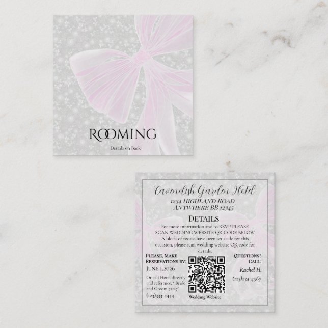Carte D'accompagnement Bouquet à ruban rose transparent Rooming (Devant / Derrière)