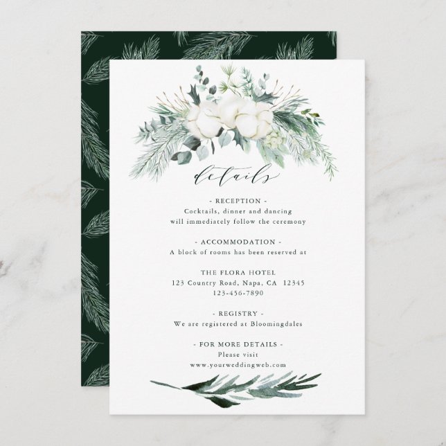 Carte D'accompagnement Bouquet de fleurs à feuillage persistant et de cot (Devant / Derrière)