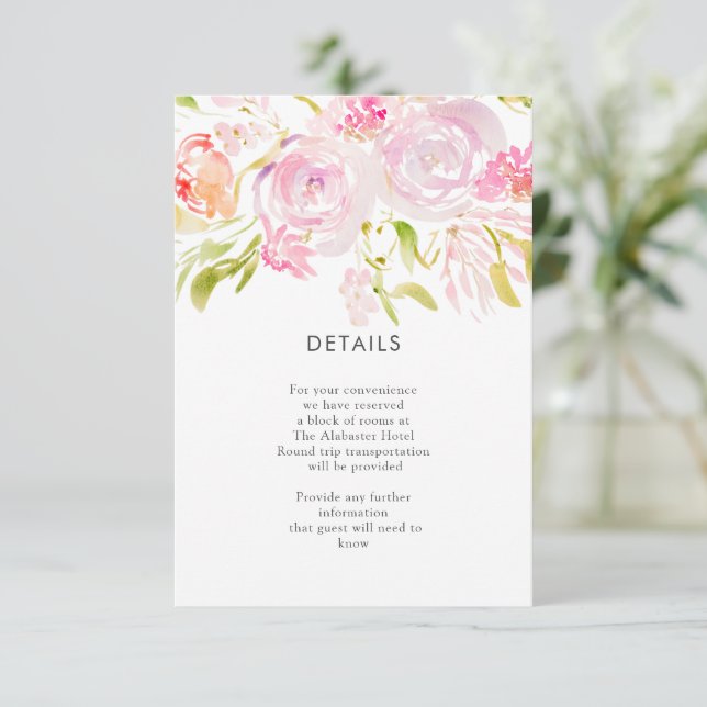 Carte D'accompagnement Bouquet de fleurs roses d'aquarelle Détails (Debout devant)