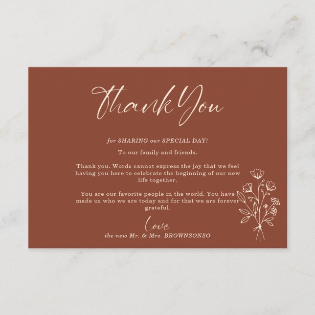 Carte D'accompagnement Bouquet de Terracotta Boho Automne Boho Merci bota (Devant)