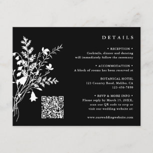 Carte D'accompagnement Bouquet Fleur sauvage blanc Mariage noir Détails