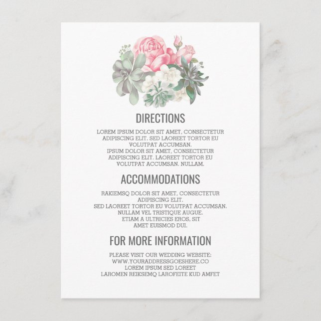 Carte D'accompagnement Bouquet Succulent Détails du Mariage - Information (Devant)
