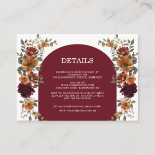 Carte D'accompagnement Bourgogne Brûlé Orange Rust Floral Détails Mariage