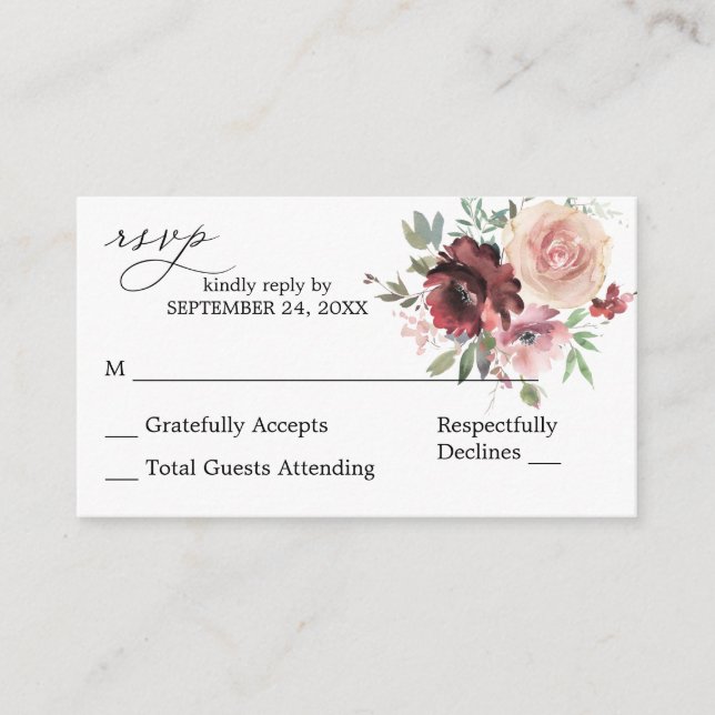 Carte D'accompagnement Bourgogne budgétaire & Rose 5 Floral 2SM Sans repa (Devant)