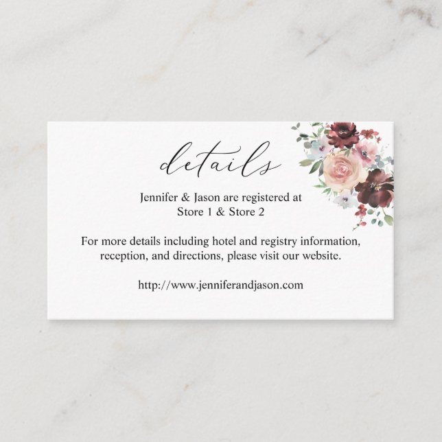 Carte D'accompagnement Bourgogne & Dusty Blush Pink 5 Détails floraux SM (Devant)