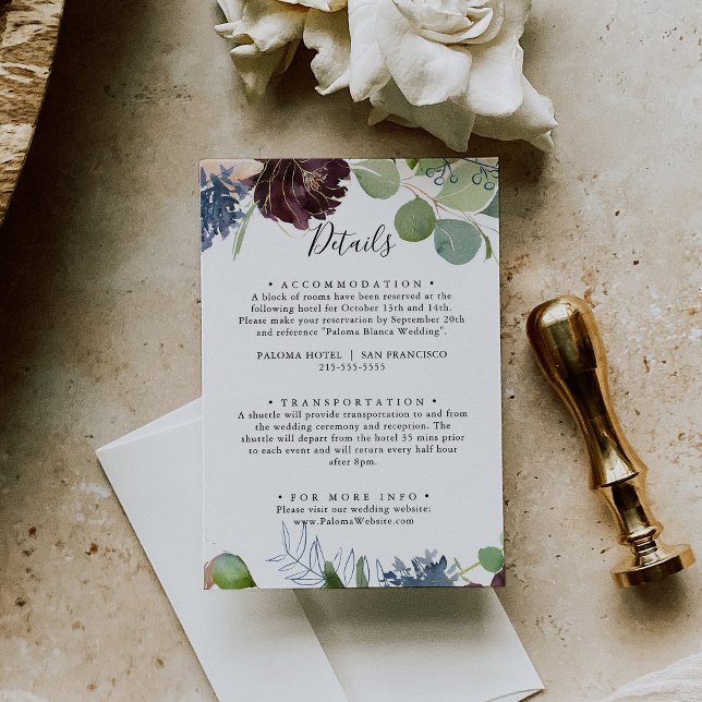 Carte D'accompagnement Bourgogne Floral and Greenery Détails du Mariage (Créateur téléchargé)