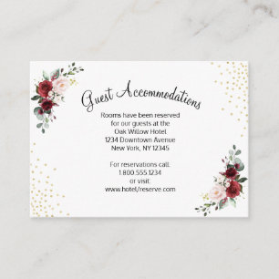 Carte D'accompagnement Bourgogne Floral avec Or Logements pour Invités