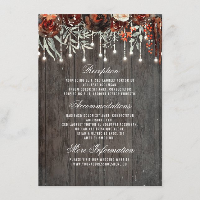 Carte D'accompagnement Bourgogne Floral Lumières Mariage Information Invi (Devant)