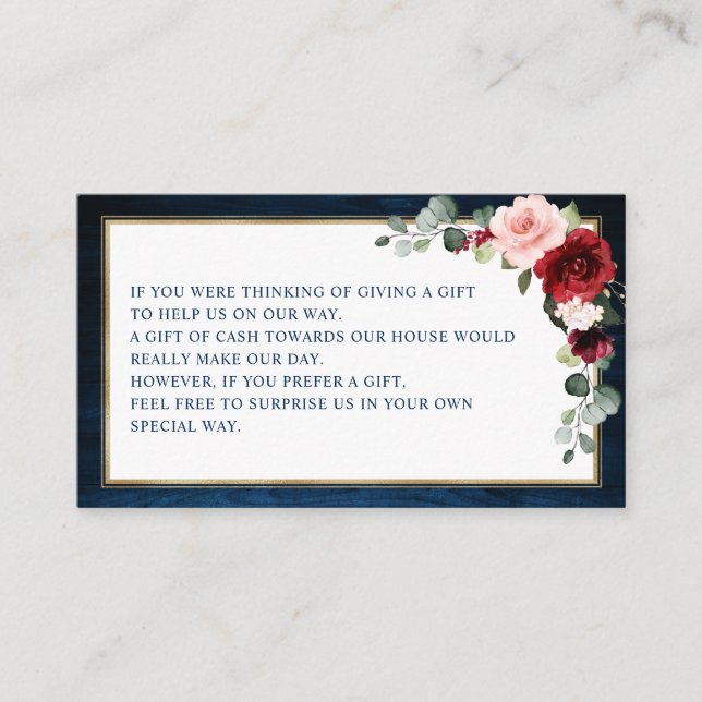 Carte D'accompagnement Bourgogne Floral Mariage Wishing well Enclosur (Devant)