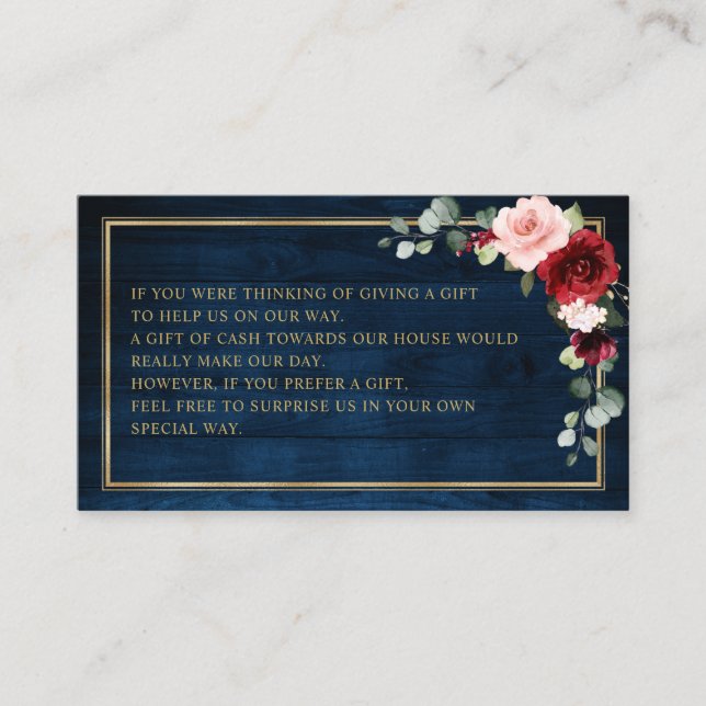 Carte D'accompagnement Bourgogne Floral Mariage Wishing well Enclosur (Devant)