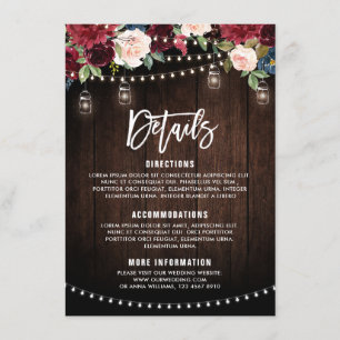 Carte D'accompagnement Bourgogne Marine Fleurs Guirlande Lumineuse pot en