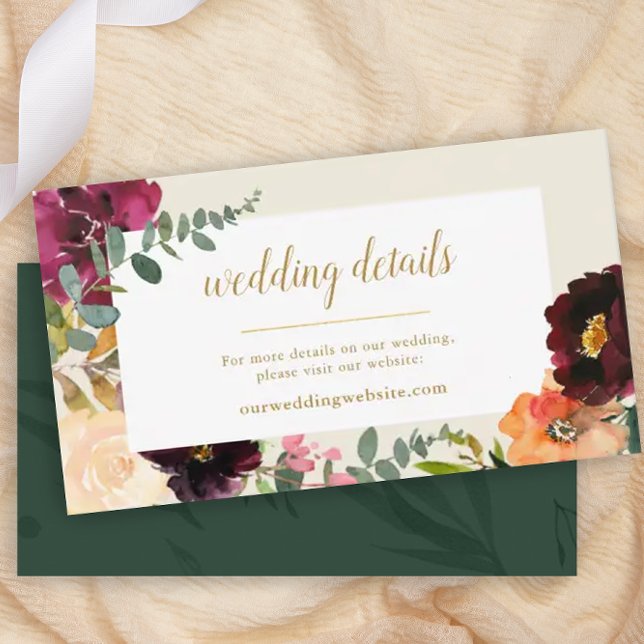 Carte D'accompagnement Bourgogne romantique + Pêche Mariage Floral Site I (Créateur téléchargé)