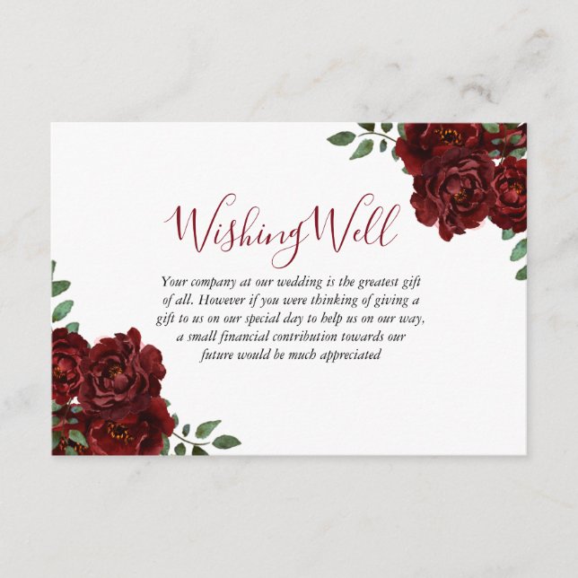 Carte D'accompagnement Bourgogne Rose Romantique Mariage bien souhaité (Devant)
