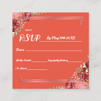 Carte D'accompagnement Bourgogne & Rose sur Coral Pink Floral Mariage