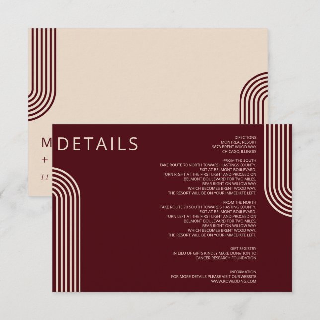 Carte D'accompagnement Bourgogne Rustique Boho Aronné Mariage moderne (Devant / Derrière)