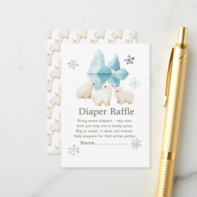 Carte D'accompagnement Bours polaires d'hiver mignons Baby shower Déchets (Devant/Arrière en situation)
