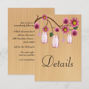 Carte D'accompagnement Bouteilles en bois rustique rose détails de mariag