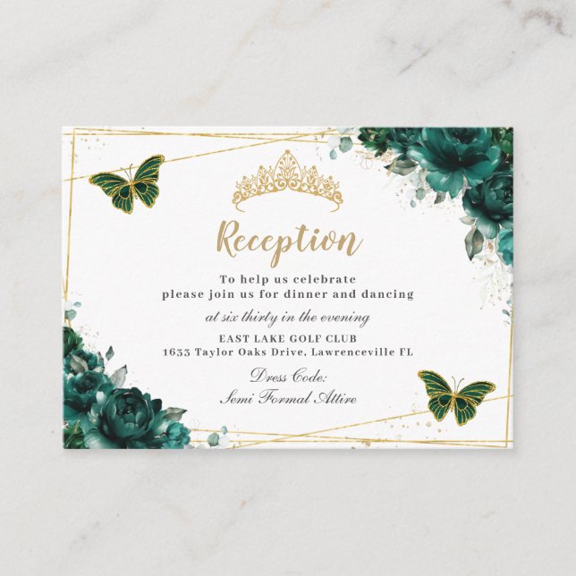 Carte D'accompagnement Bouteilles florales d'émeraude Accueil Quinceañera (Devant)