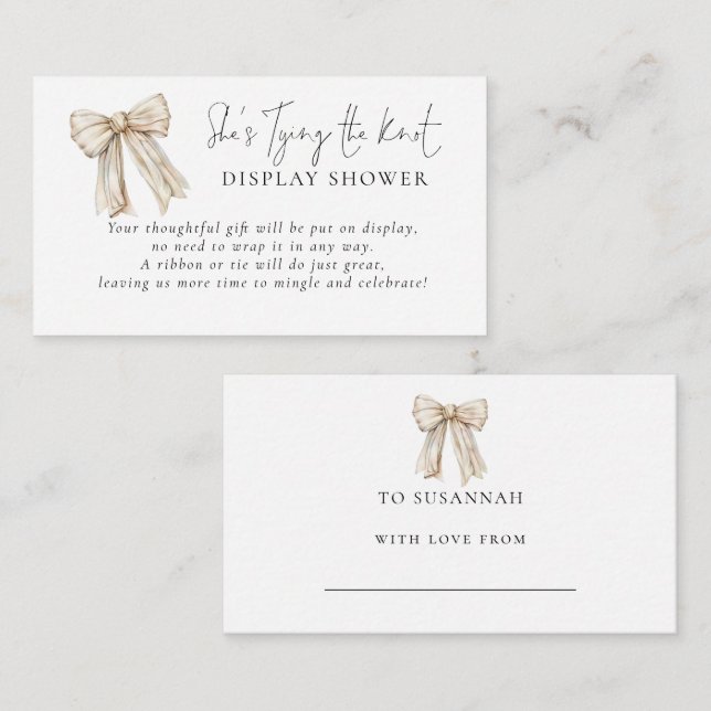 Carte D'accompagnement Bow Crème Attachant Le Knot Affichage Douche (Devant / Derrière)