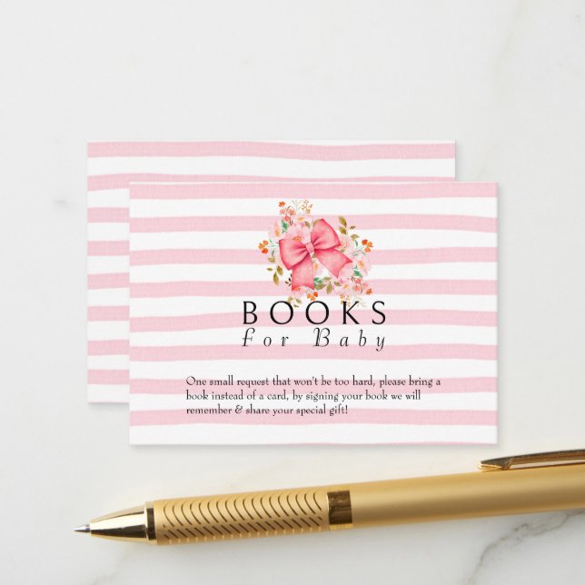 Carte D'accompagnement Bow rose baby shower d'aquarelle florale (Devant/Arrière en situation)