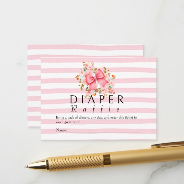 Carte D'accompagnement Bow rose baby shower d'aquarelle florale (Devant/Arrière en situation)