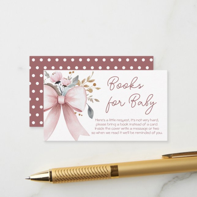 Carte D'accompagnement Bow rose Baby shower Floral Livres Pour Bébé (Devant/Arrière en situation)