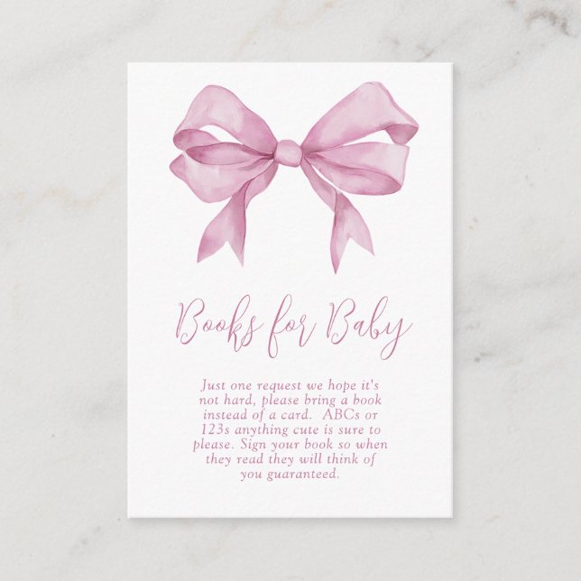 Carte D'accompagnement Bow rose Girl Baby shower Livres pour bébé (Devant)