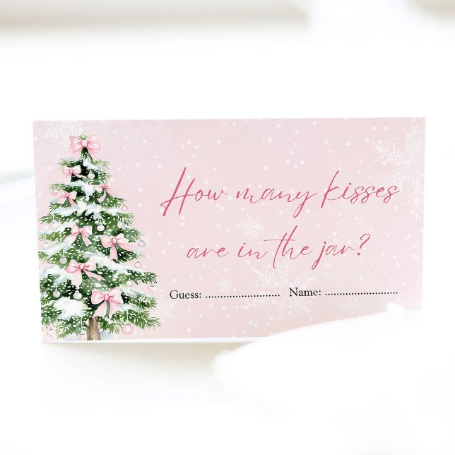Carte D'accompagnement Bows Noël Combien de baisers Baby shower jeu (Pink Bows Christmas How Many Kisses Baby Shower Game)