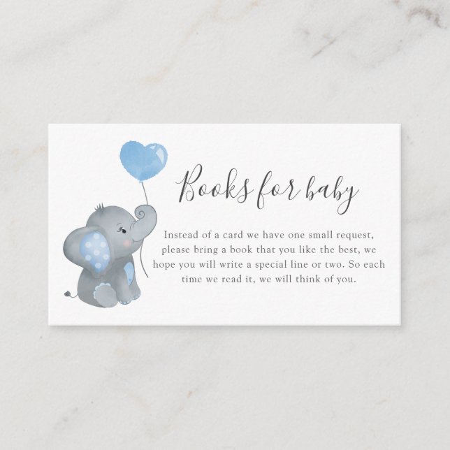 Carte D'accompagnement Boy Elephant Blue Baby shower Livres pour bébé (Devant)