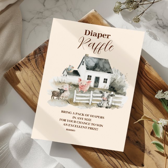 Carte D'accompagnement Boy Farm Animaux Baby shower Raffle Diapper (Créateur téléchargé)
