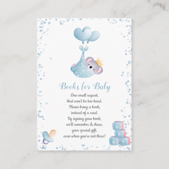 Carte D'accompagnement Boy Koala Bear Livres Bleus pour Baby shower (Devant)