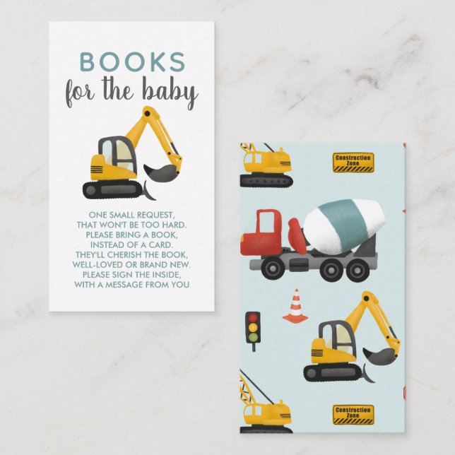 Carte D'accompagnement Boys Cute Digger Livres Pour Bébé (Devant / Derrière)