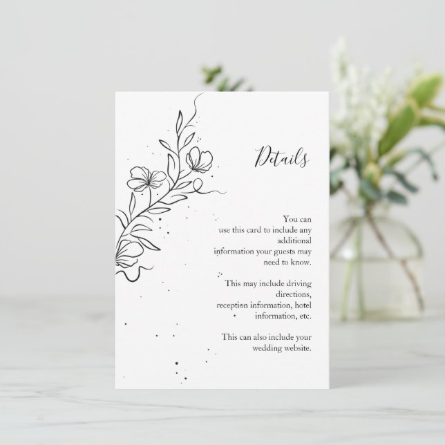 Carte D'accompagnement Branche à fleurs stylisée et gouttes d'encre (Debout devant)