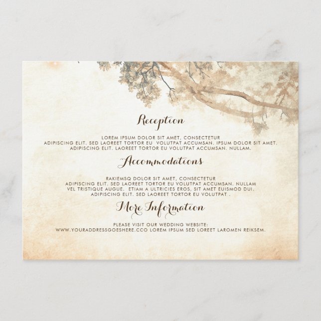 Carte D'accompagnement Branches de l'arbre rustique Mariage Information I (Devant)