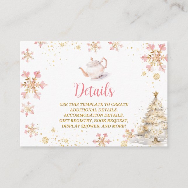 Carte D'accompagnement Brewing Pink Winter Tea Party Baby Shower Details (Devant)