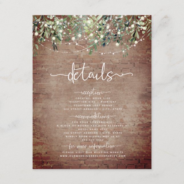 Carte D'accompagnement Brick Botanical Mariage Green Lights Détails (Devant)