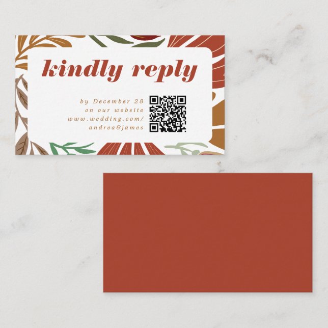 Carte D'accompagnement Bright Bold Retro Terracotta Floral Wedding RSVP (Devant / Derrière)