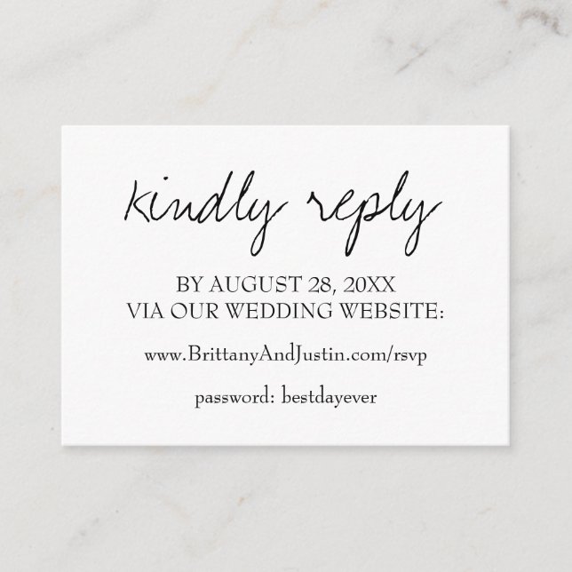 Carte D'accompagnement Brittany Moderne Calligraphie Site Mariage RSVP (Devant)