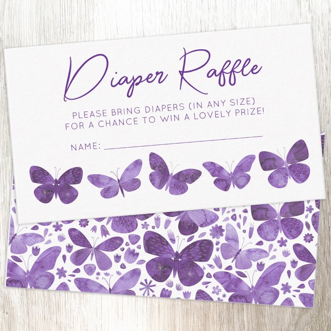 Carte D'accompagnement Brochure Baby shower papillon (Modern watercolor purple butterfly art gender neutral baby shower diaper raffle enclosure card)