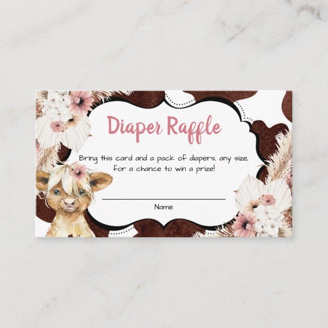 Carte D'accompagnement Brochure de vache Boho Rose Floral Highland (Devant)
