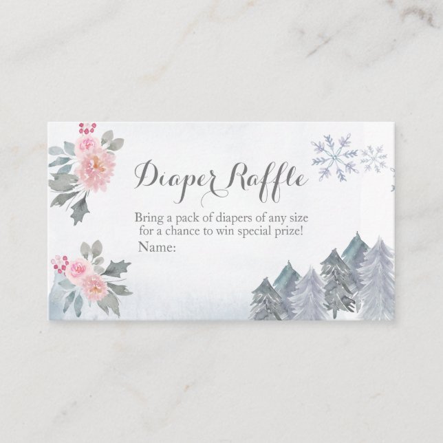 Carte D'accompagnement Brochure Raffle Hiver Rose Floral Pine Trees (Devant)