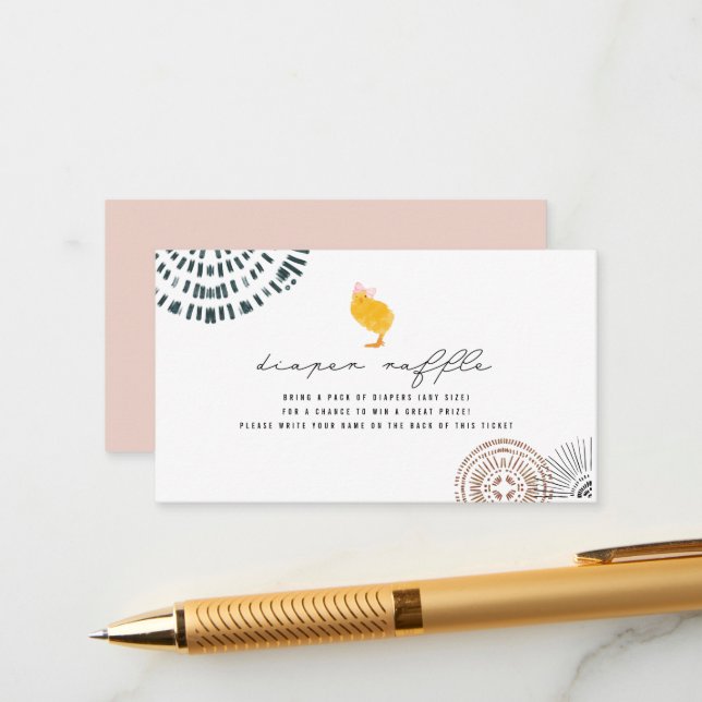 Carte D'accompagnement Brochure rose chiche pour bébé Boho Raffle (Devant/Arrière en situation)