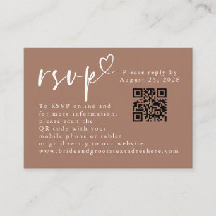 Carte D'accompagnement Brown et blanc minimaliste moderne Mariage QR RSVP