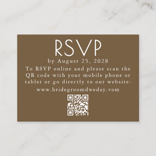 Carte D'accompagnement Brown et blanc minimaliste moderne Mariage QR RSVP (Devant)