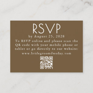 Carte D'accompagnement Brown et blanc minimaliste moderne Mariage QR RSVP