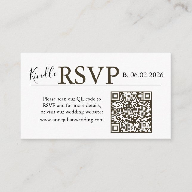 Carte D'accompagnement Brown landscape RSVP QR Code Card  Modern Wedding (Devant)