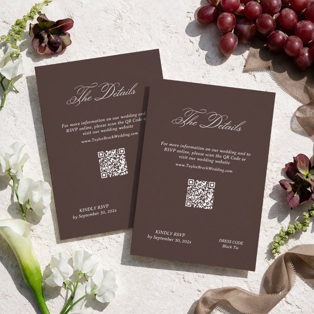 Carte D'accompagnement Brown Wedding Details Qr Code (Créateur téléchargé)