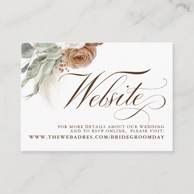 Carte D'accompagnement Brown White Floral Pampas Grass Mariage site (Devant)