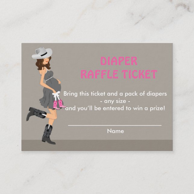 Carte D'accompagnement Brunette Cowgirl Baby shower Déchets Raffle Billet (Devant)